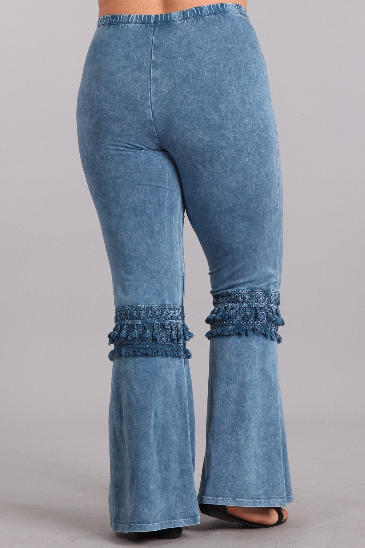 Myah Mineral Washed Blue Ruffle Bell Bottom Pants