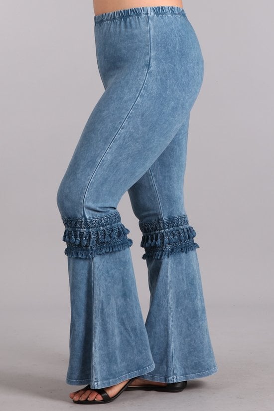 Myah Mineral Washed Blue Ruffle Bell Bottom Pants