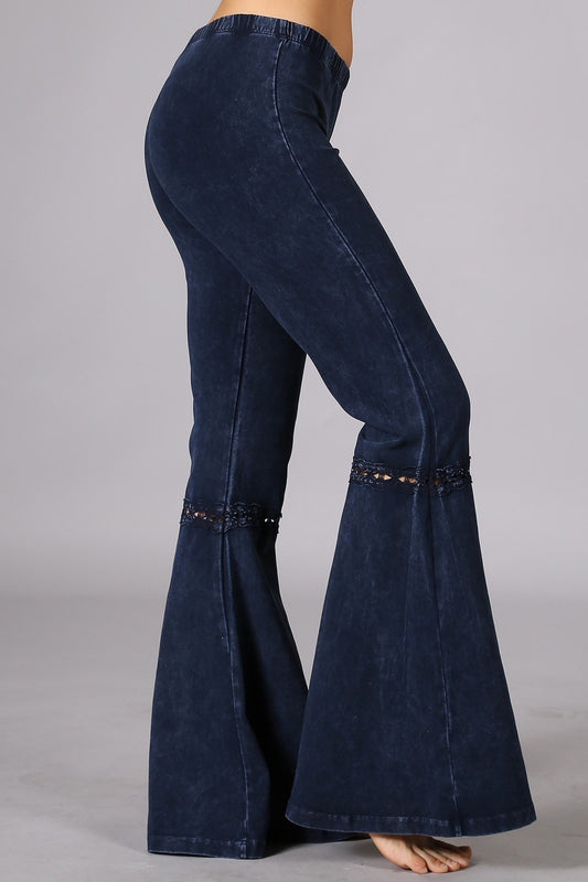 Myah Mineral Washed Electric Blue Ruffle Bell Bottom Pants