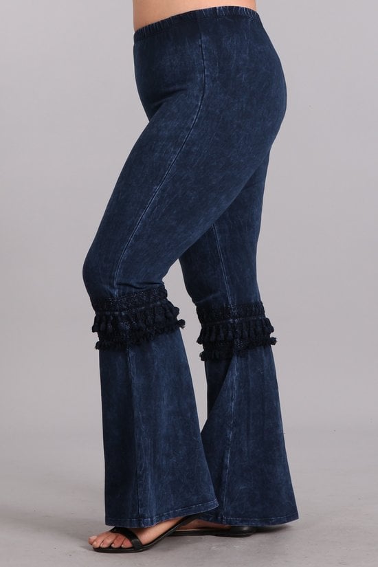Myah Mineral Washed Electric Blue Ruffle Bell Bottom Pants