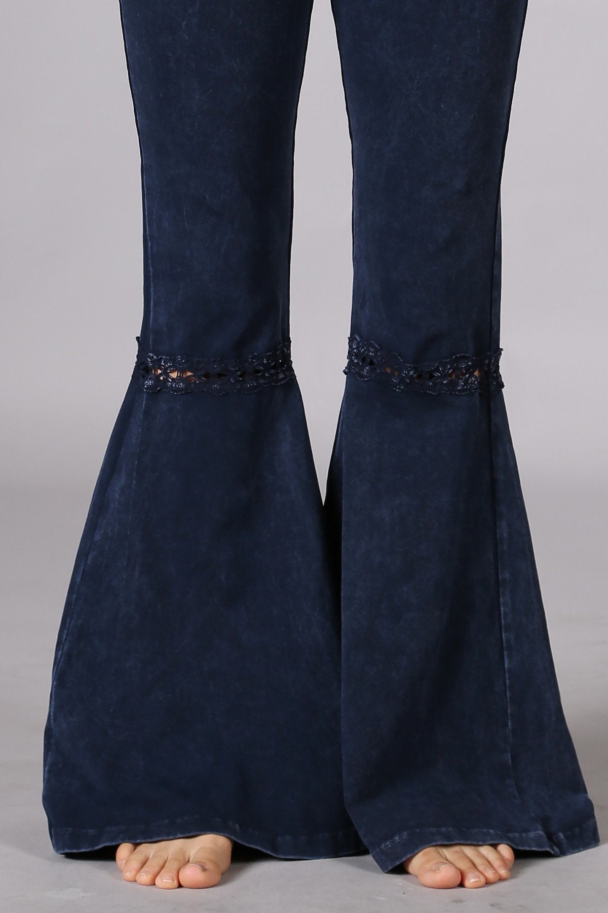 Myah Mineral Washed Electric Blue Ruffle Bell Bottom Pants