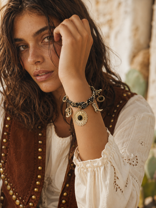 Black Bandana Western Charm Bracelet