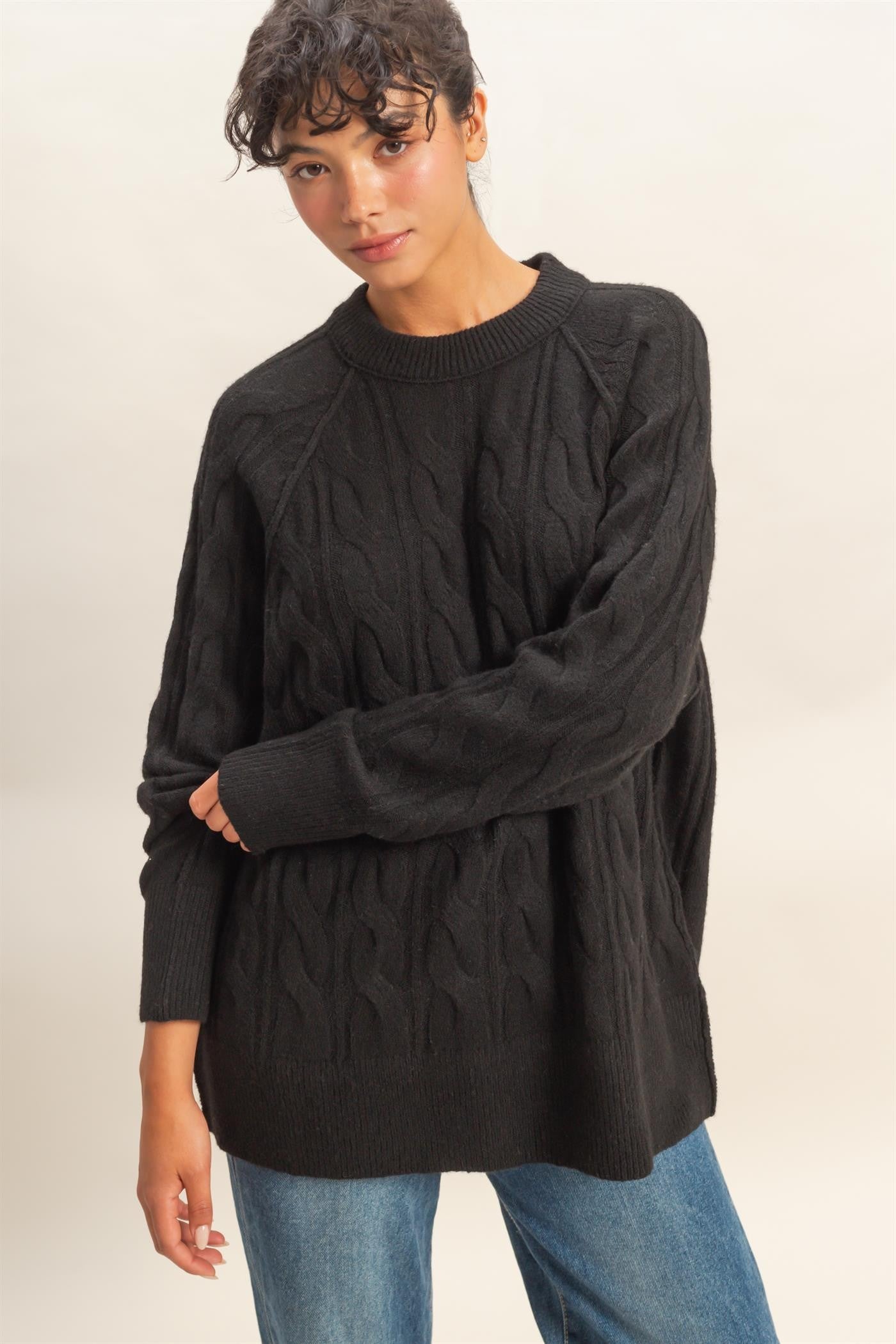 Closet Classic Cable Knit Sweater in Black
