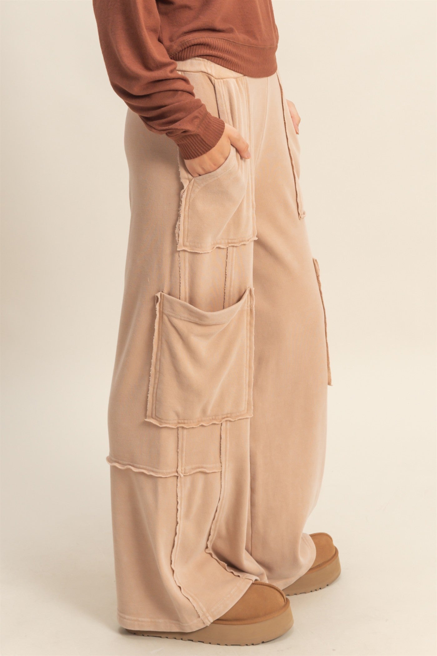 Weekend Warrior Beige Cargo Sweatpants