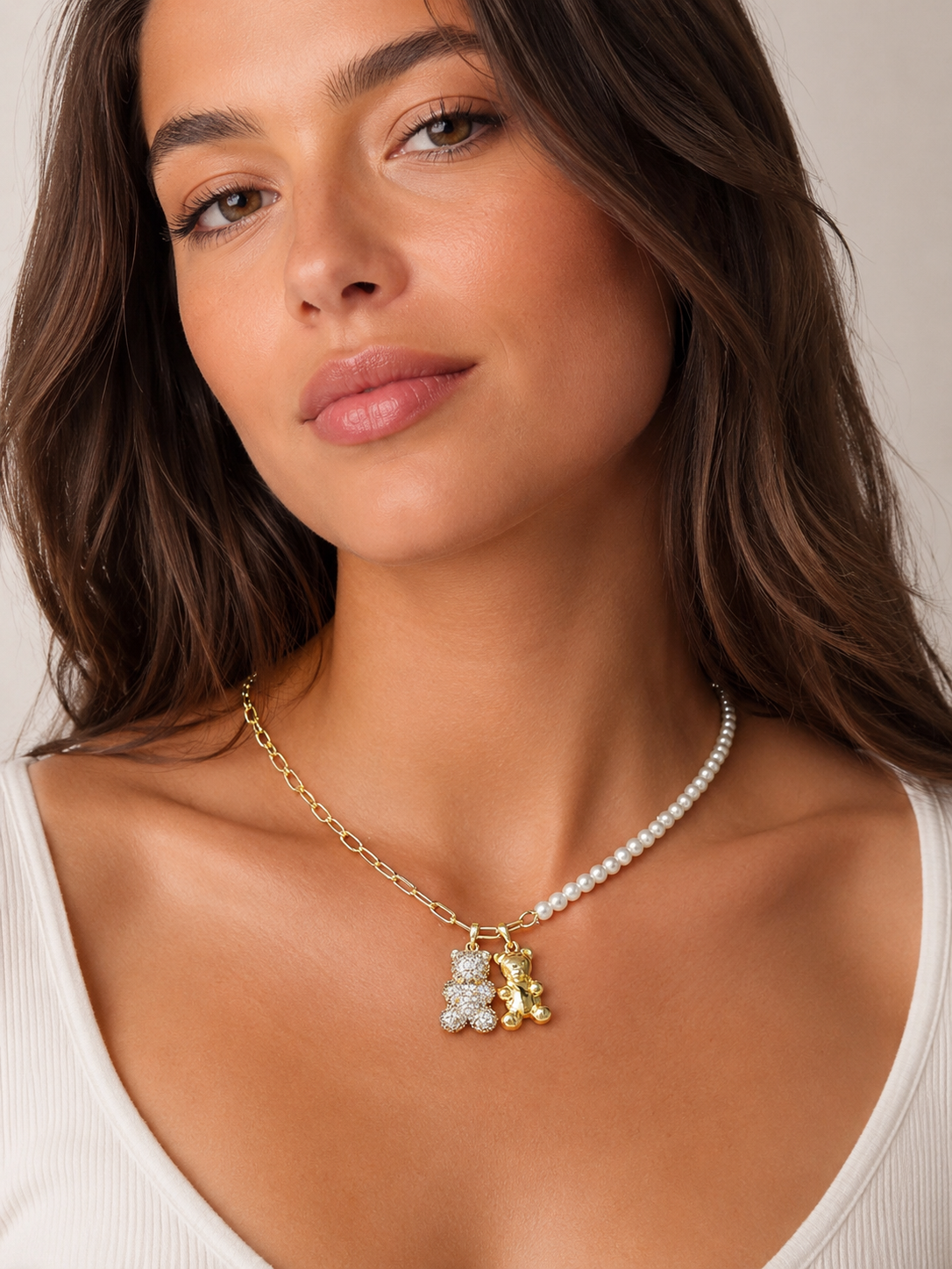 Gummy Bear Duo Beaded Pendant Necklace