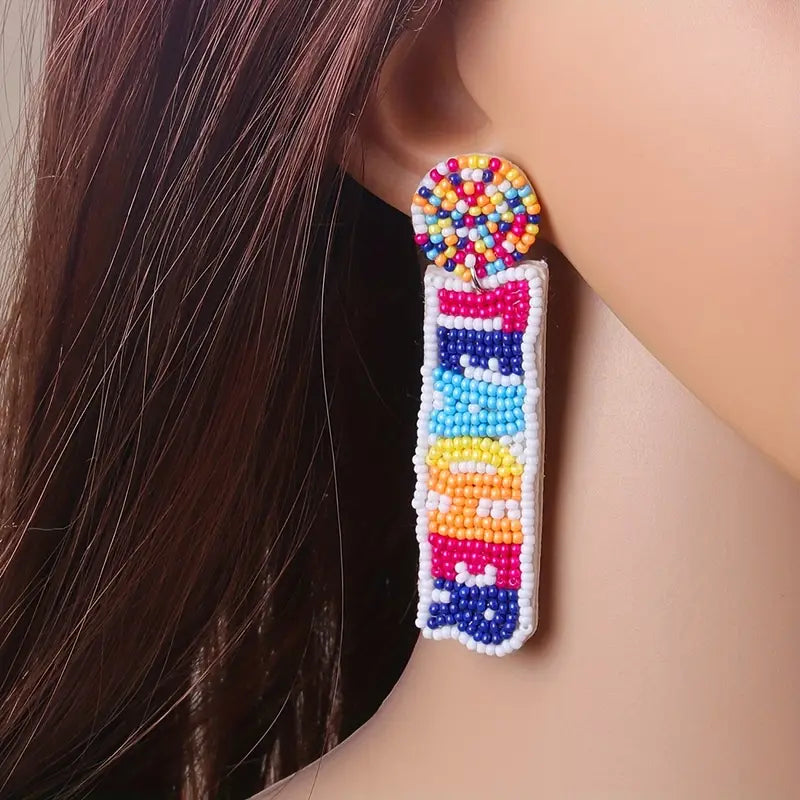 Teacher Title Seed Beaded Earrings