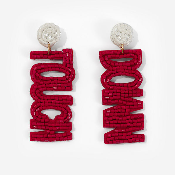 Football TOUCHDOWN Team Colors Red White Beaded Earrings