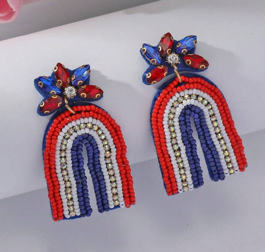 4th of July Patriotic American Rainbow Beaded Earrings