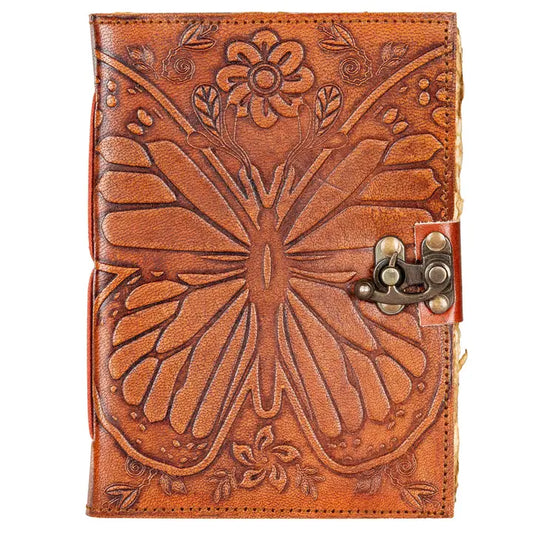 Butterfly Carved Leather Blank Spell Book Manifest Journal