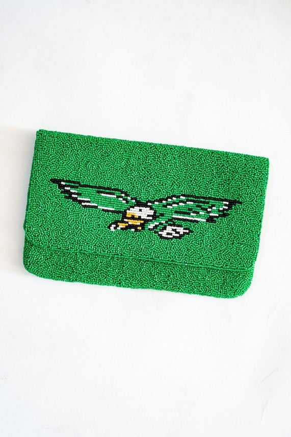 GO BIRDS Philadelphia Eagles Football Beaded Clutch Bag