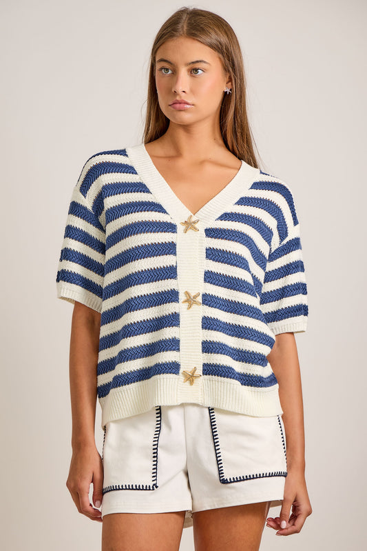 Starfish Wishes Nautical Striped Cardigan