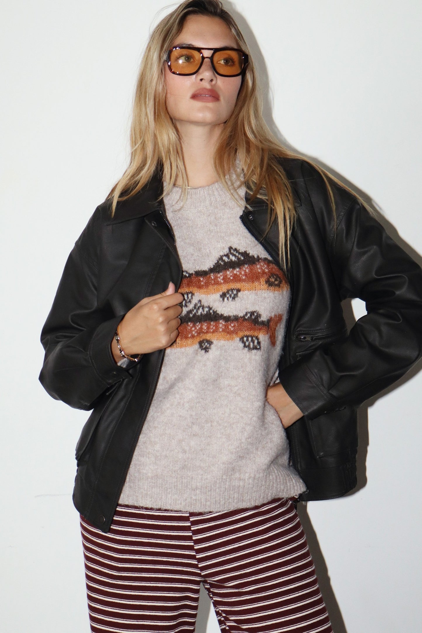 Drop Me A Line Fish Graphic Wool Sweater