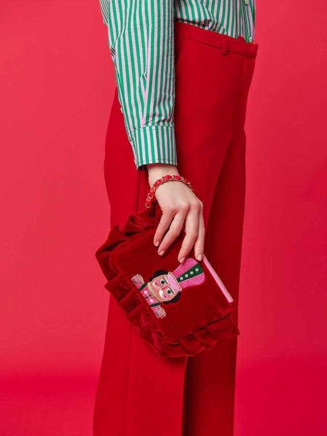 Holiday Nutcracker Red Ruffle Wristlet Handbag