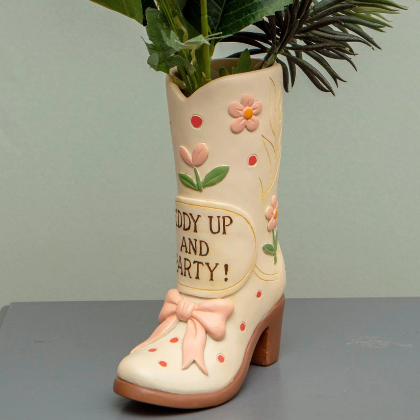 Giddy Up & Party Kickin' Up Blooms Cowgirl Boot Vase