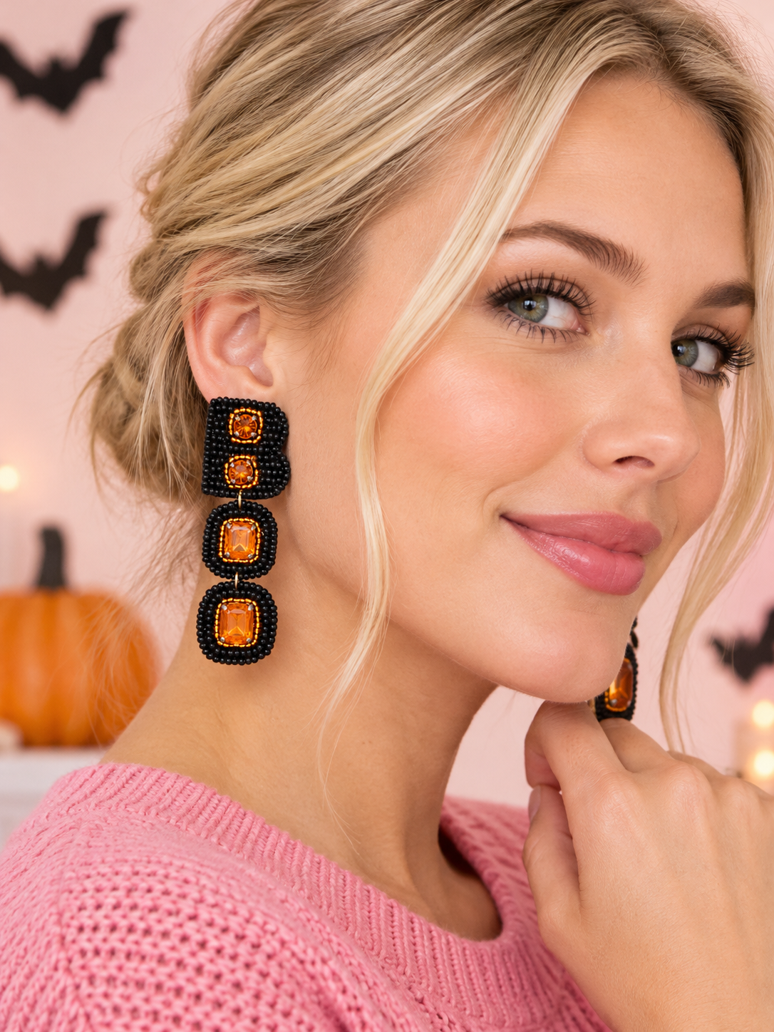 Pendientes de cristal con abalorios y adornos de cristal de Halloween BOO Party