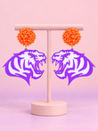 Clemson Tigers Football Acrylic Orange Purple Beaded Earrings