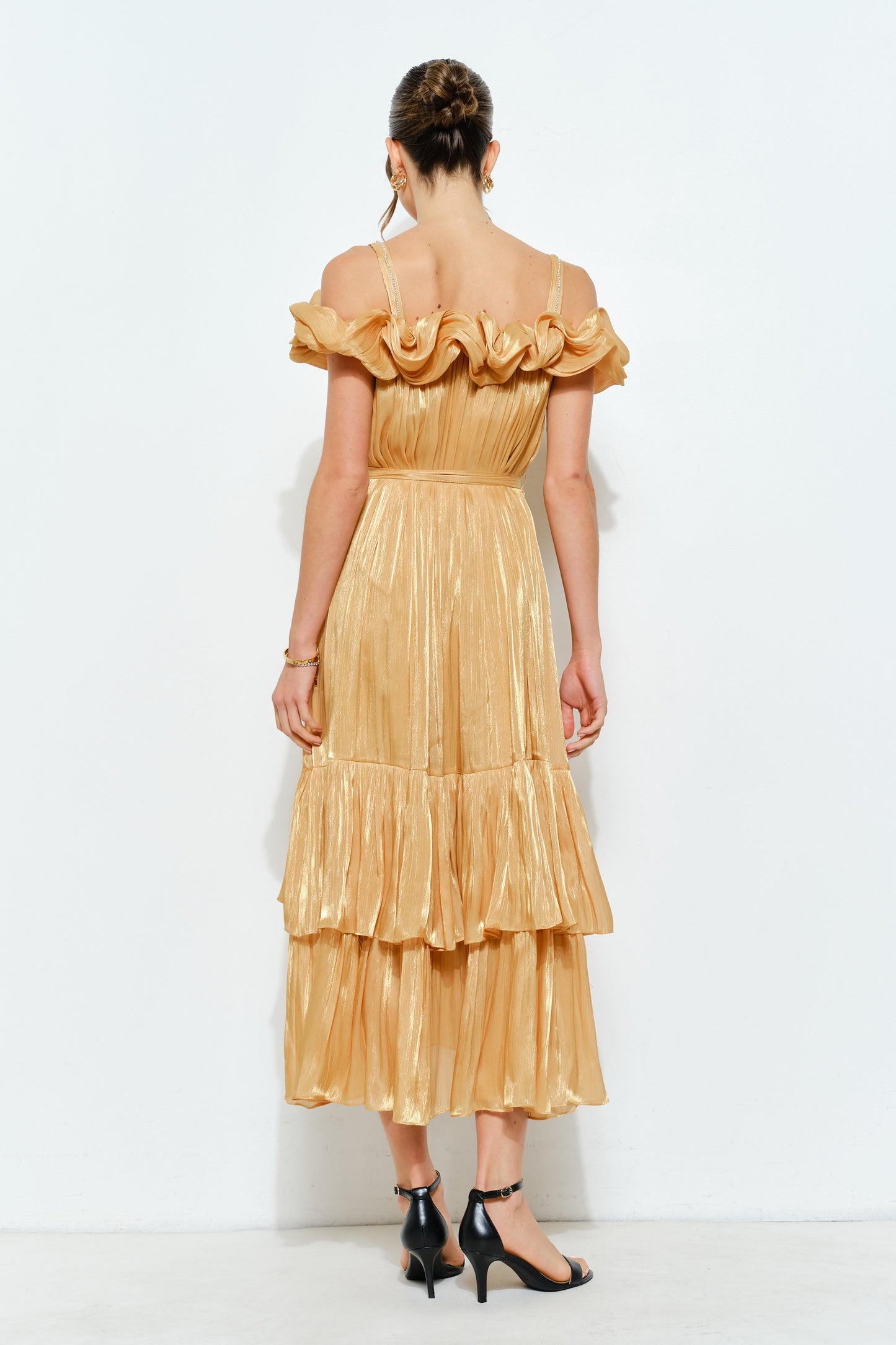 Shimmer In Gold Off-Shoulder Dress