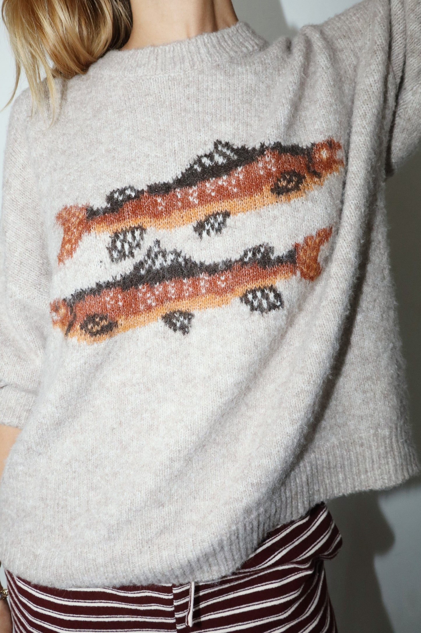 Drop Me A Line Fish Graphic Wool Sweater