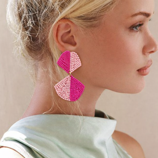 Two-Tone Pink Beaded Statement Earrings