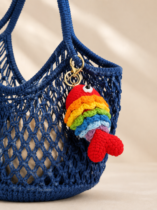 Crochet Rainbow Fish Keychain Bag Charm