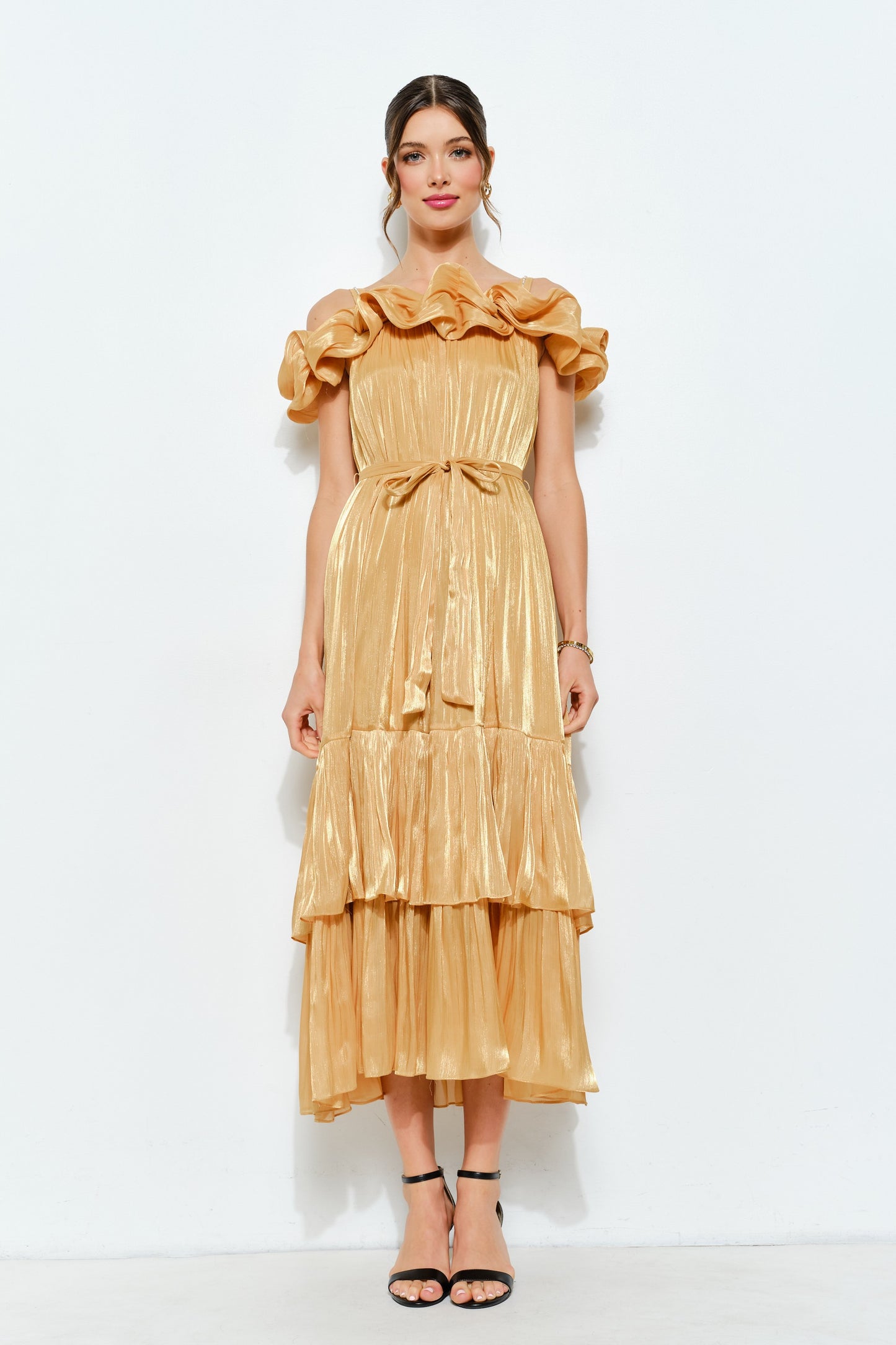 Shimmer In Gold Off-Shoulder Dress