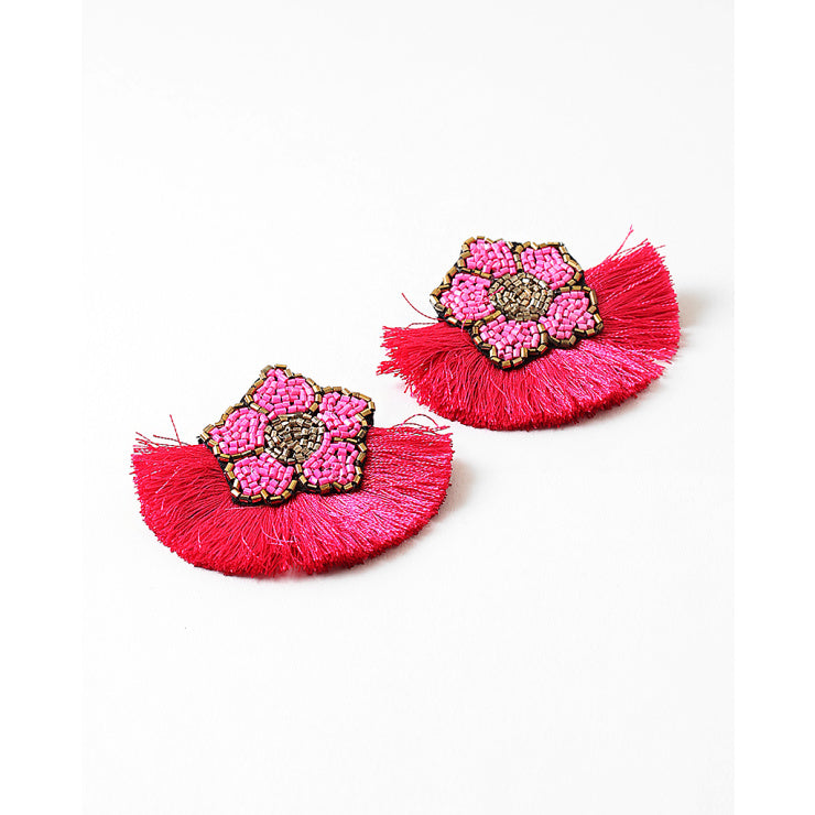Pink Petal Power Bead & Fringe Earrings