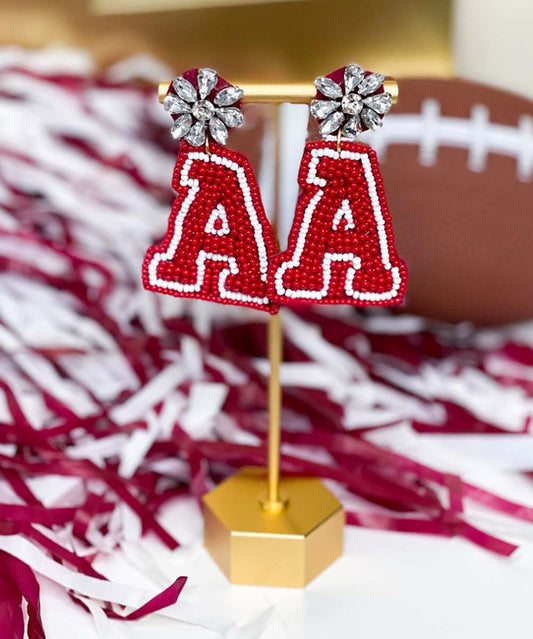 Letter A Crystal Top Alabama College Football Beaded Earrings