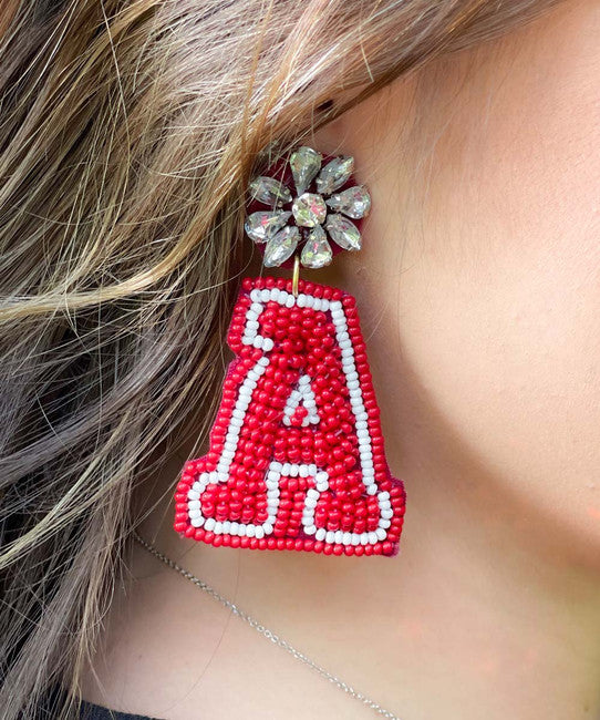 Letter A Crystal Top Alabama College Football Beaded Earrings