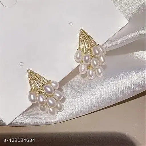Cascade of Pearls Dainty Gold Earrings