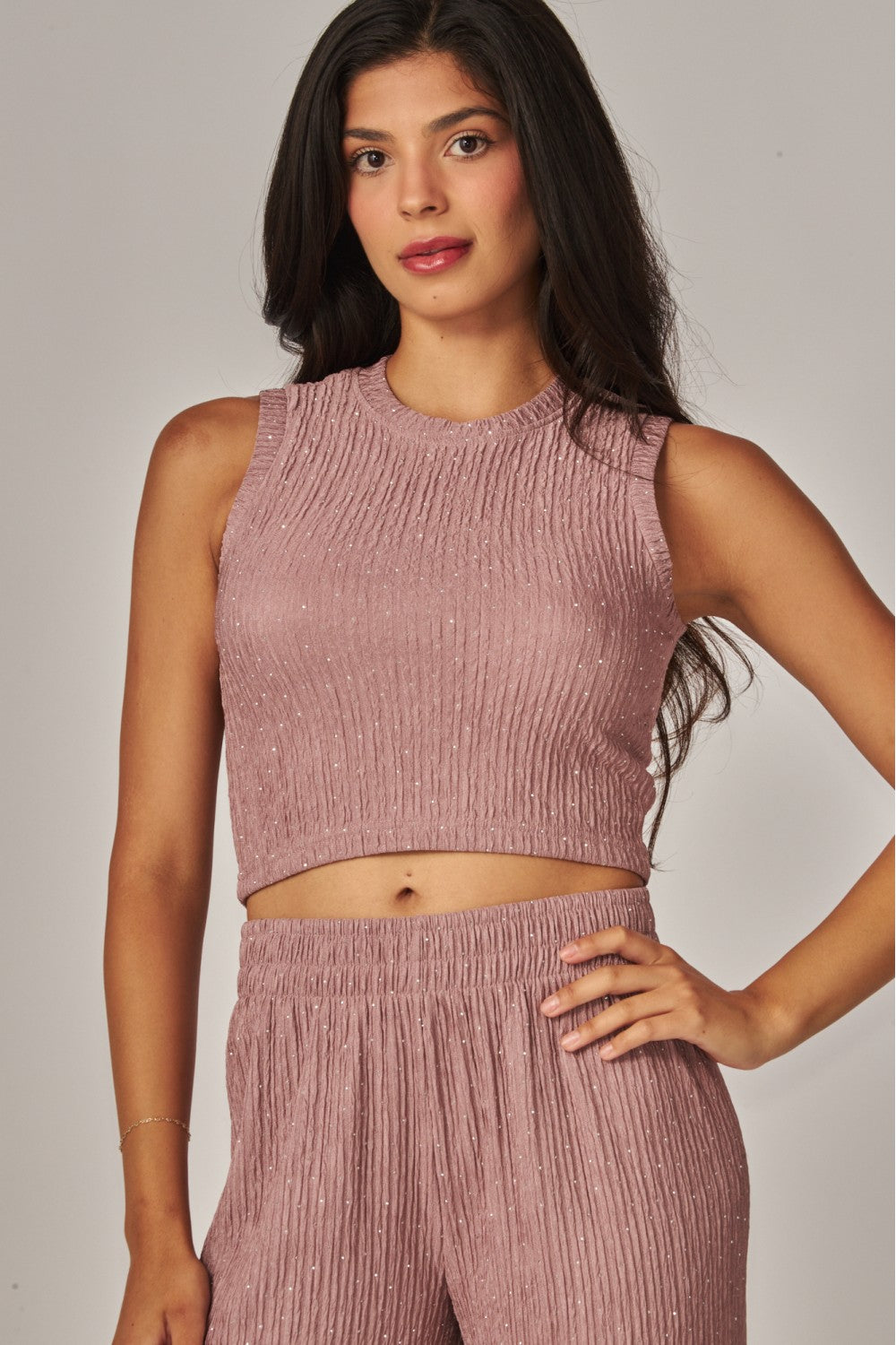 CRINKLES & CRYSTALS RHINESTONE LEISURE SET IN MAUVE
