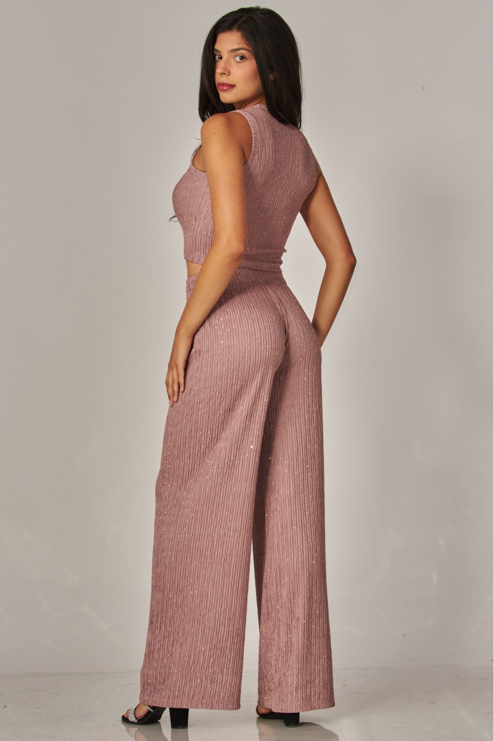 CRINKLES & CRYSTALS RHINESTONE LEISURE SET IN MAUVE