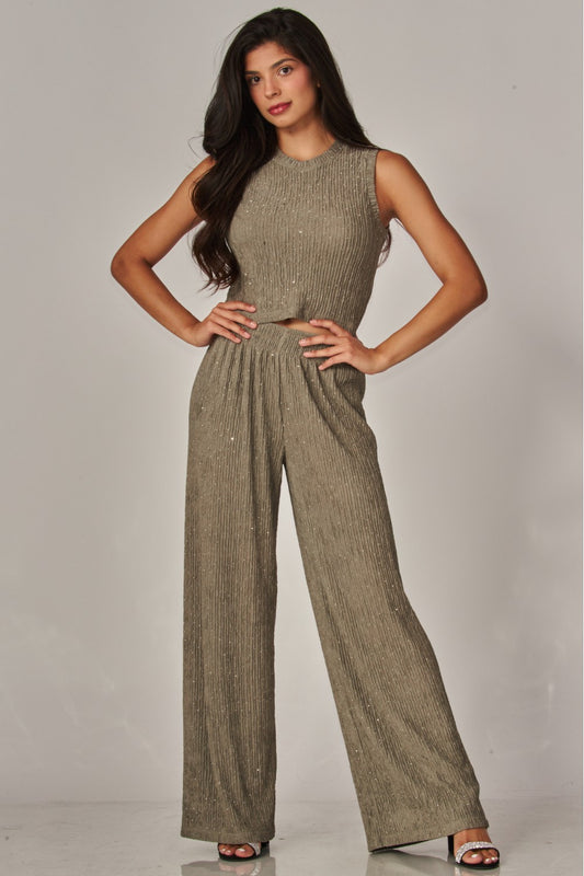 CRINKLES & CRYSTALS RHINESTONE LEISURE SET IN OLIVE