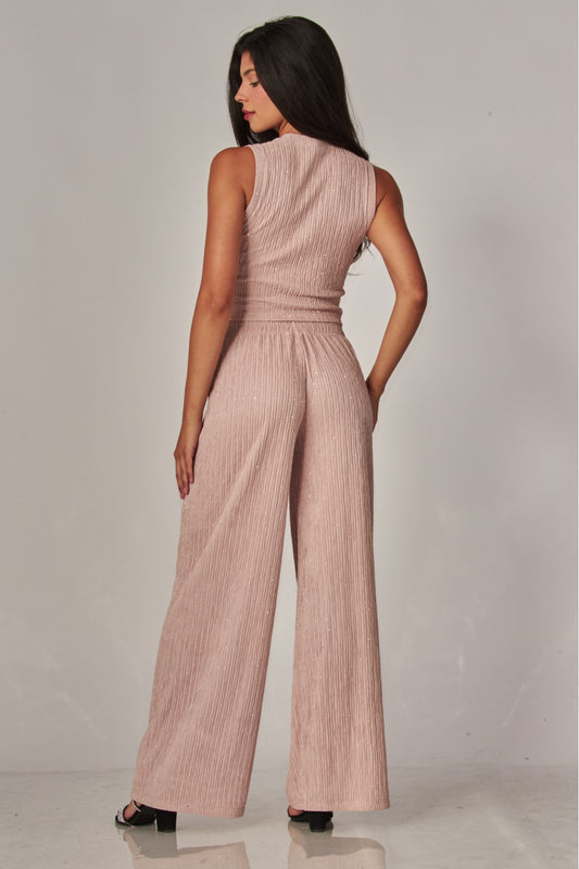 CRINKLES & CRYSTALS RHINESTONE LEISURE SET IN NUDE