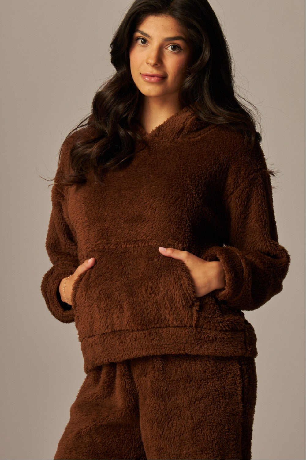 READY FOR TEDDY FLEECE HOODIE PAJAMA SET IN BROWN