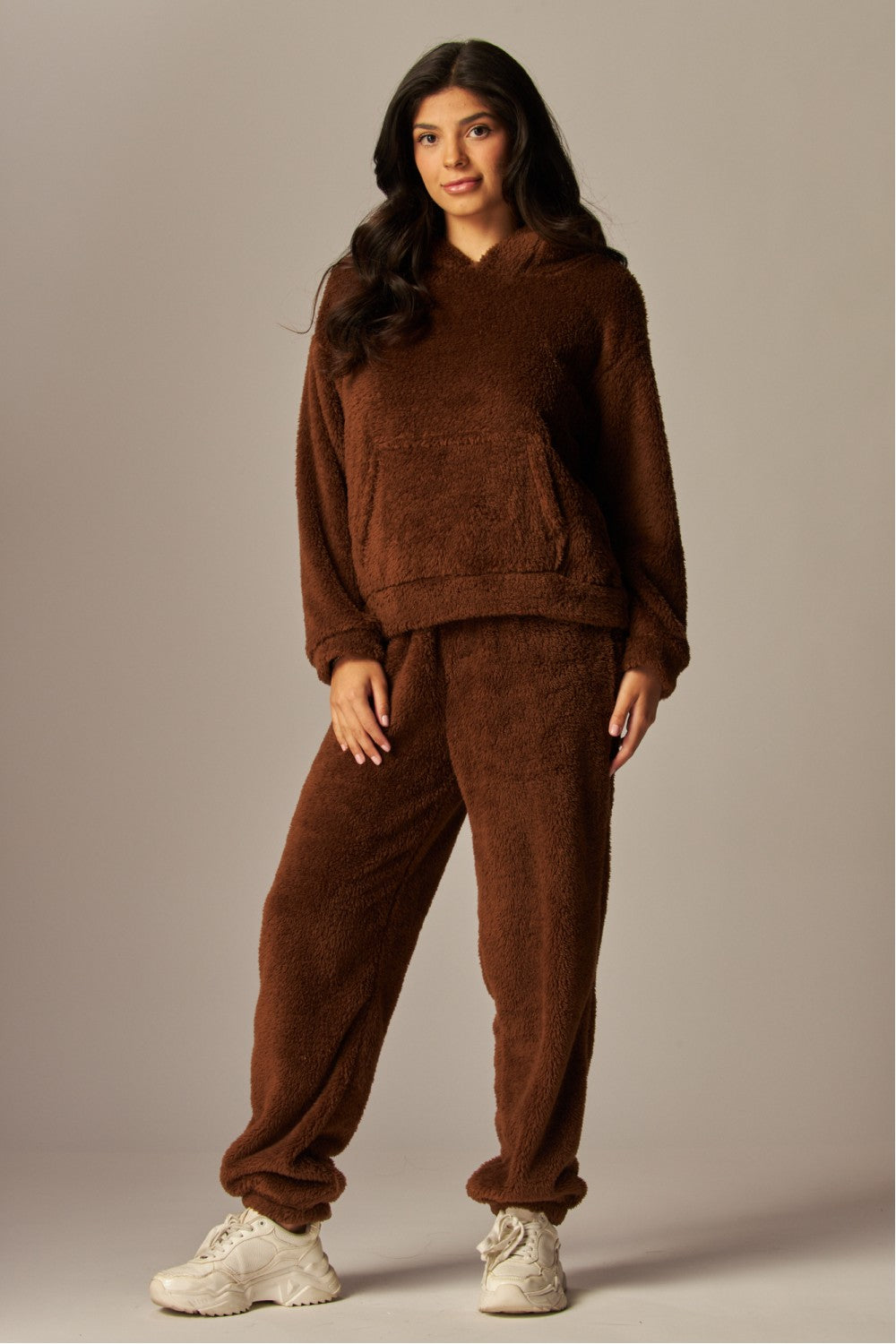 READY FOR TEDDY FLEECE HOODIE PAJAMA SET IN BROWN