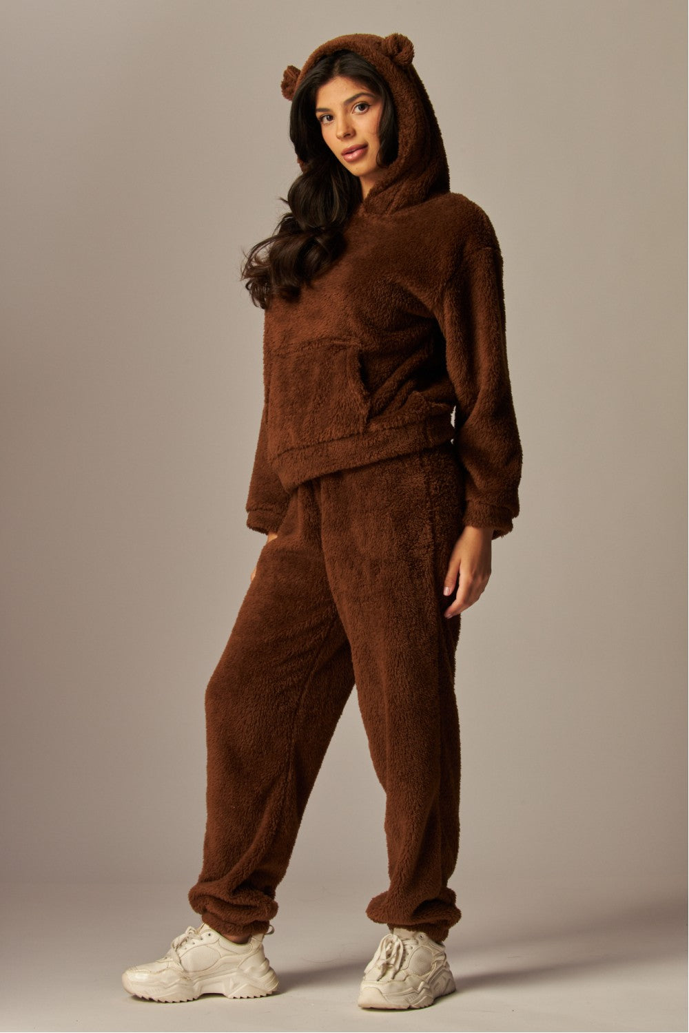 READY FOR TEDDY FLEECE HOODIE PAJAMA SET IN BROWN