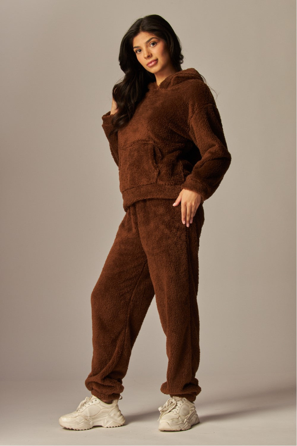 READY FOR TEDDY FLEECE HOODIE PAJAMA SET IN BROWN