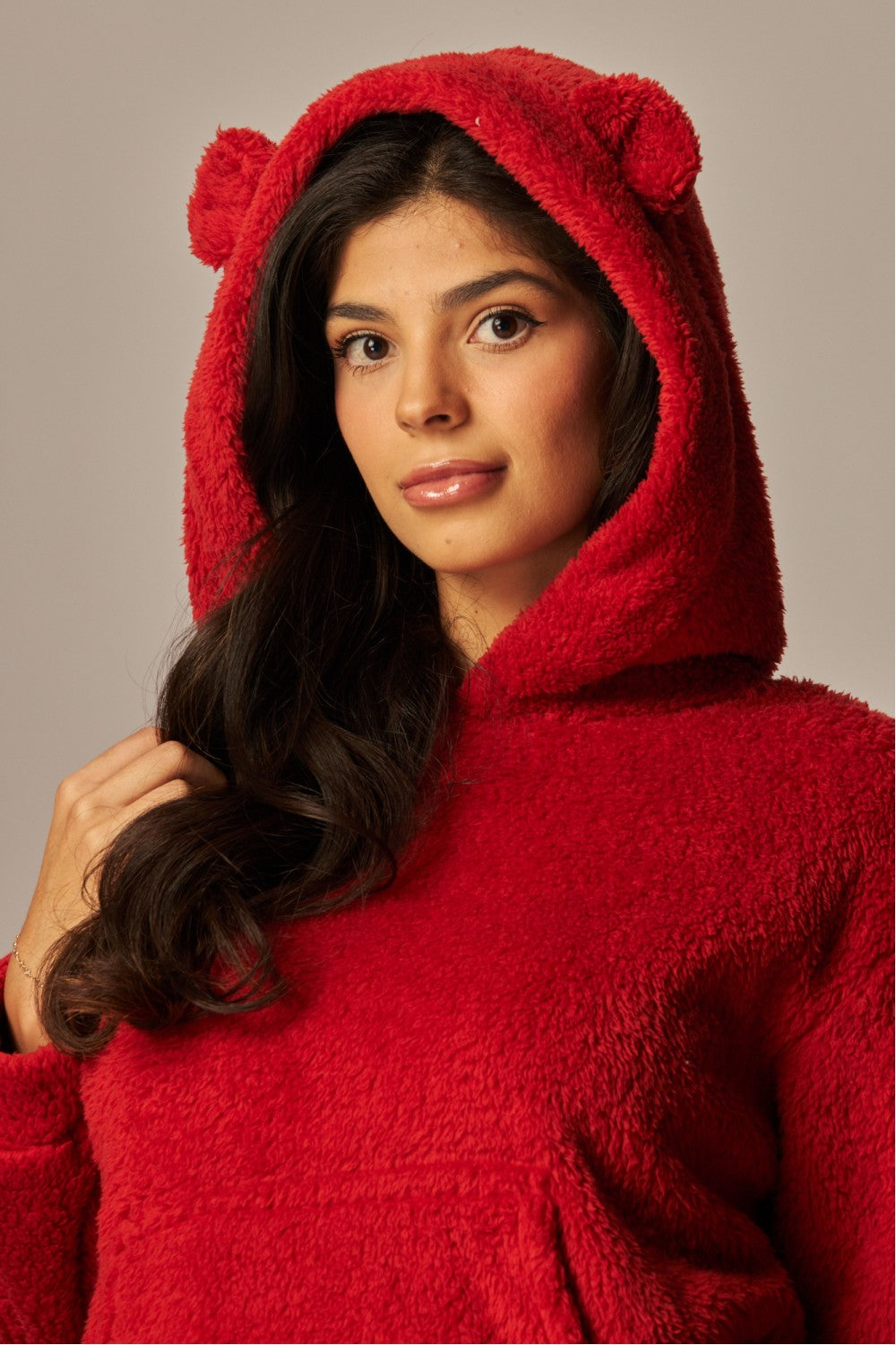 READY FOR TEDDY FLEECE HOODIE PAJAMA SET IN RED