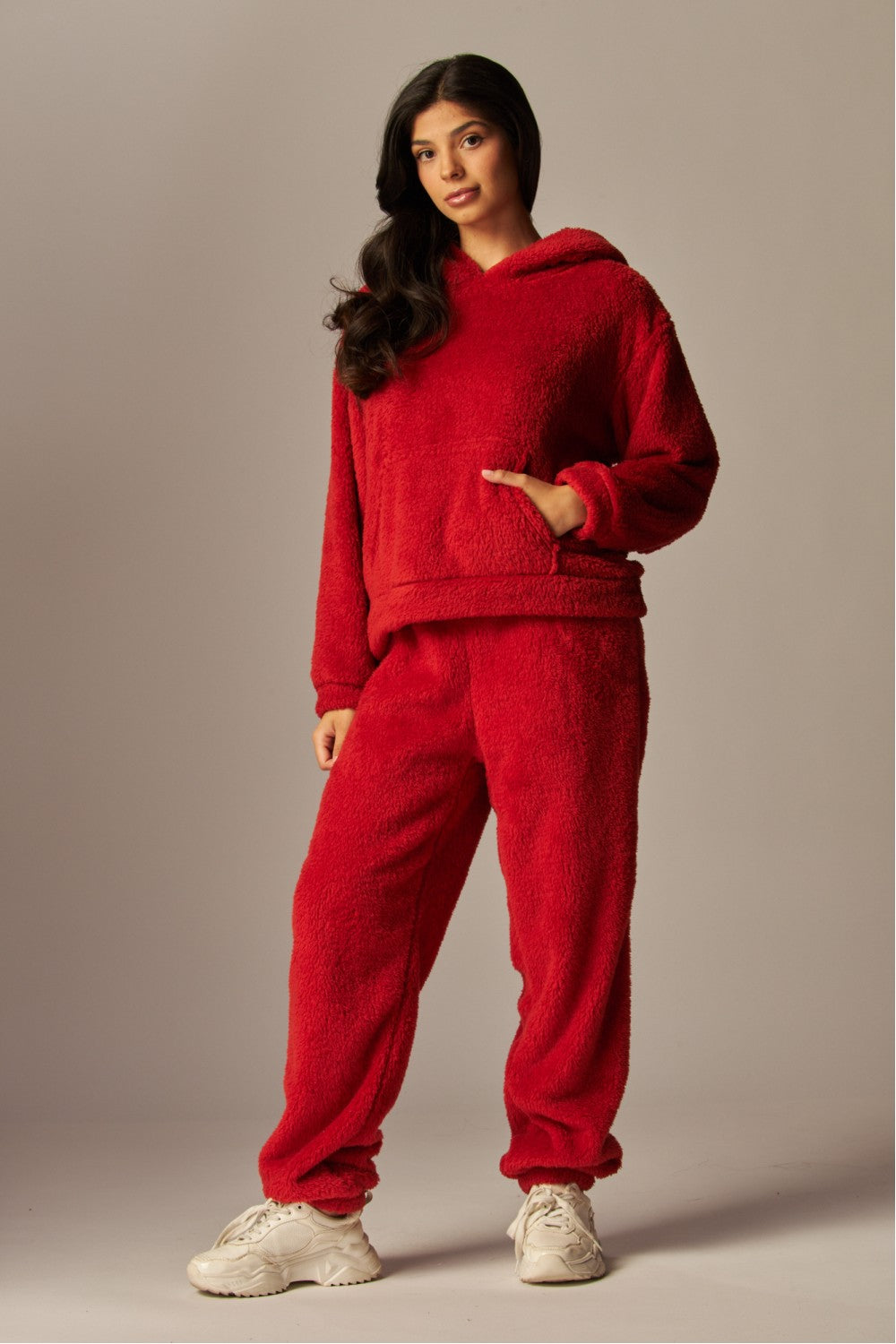 READY FOR TEDDY FLEECE HOODIE PAJAMA SET IN RED