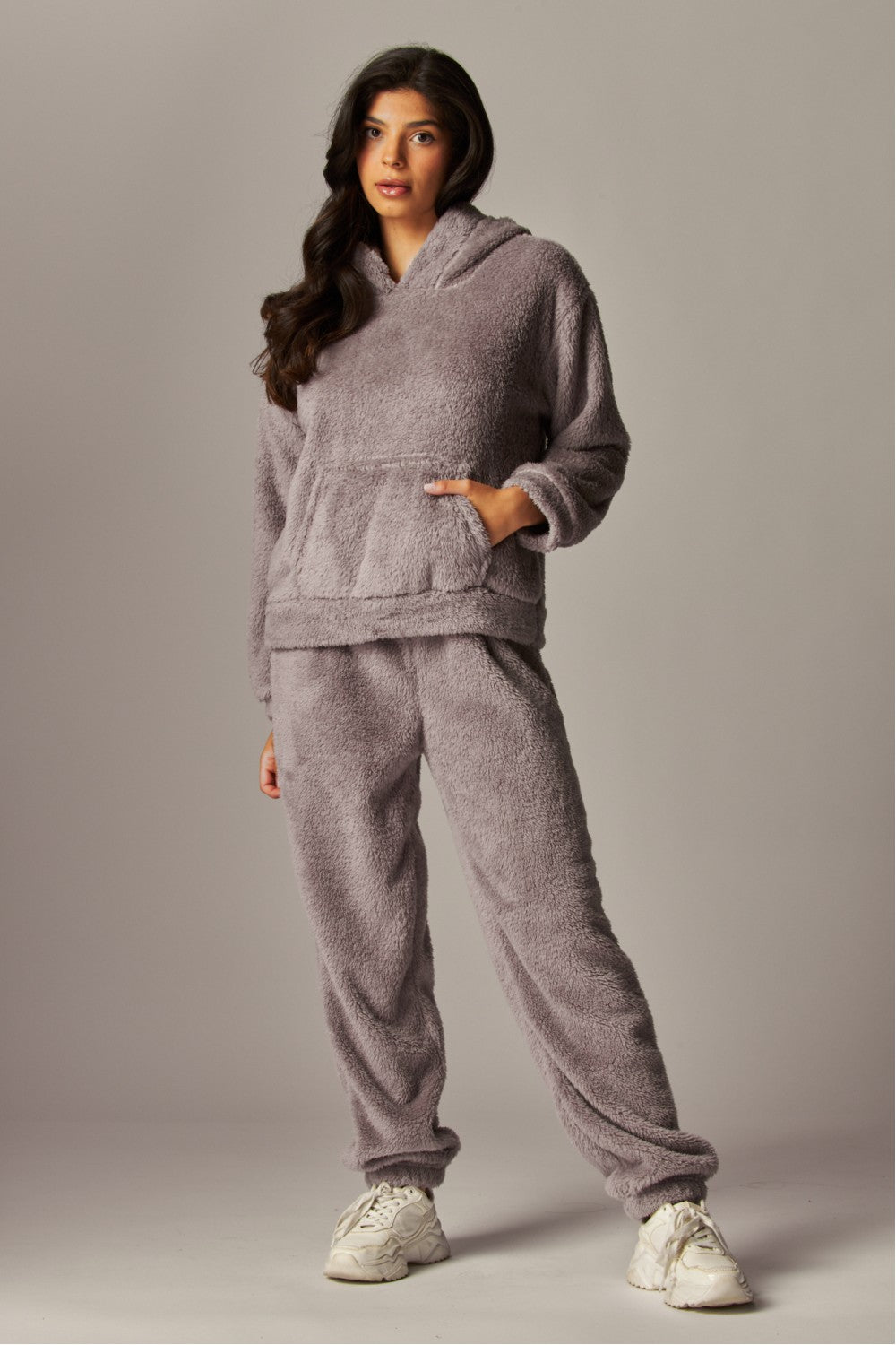 READY FOR TEDDY FLEECE HOODIE PAJAMA SET IN GREY