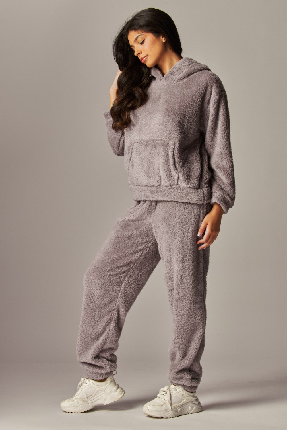 READY FOR TEDDY FLEECE HOODIE PAJAMA SET IN GREY