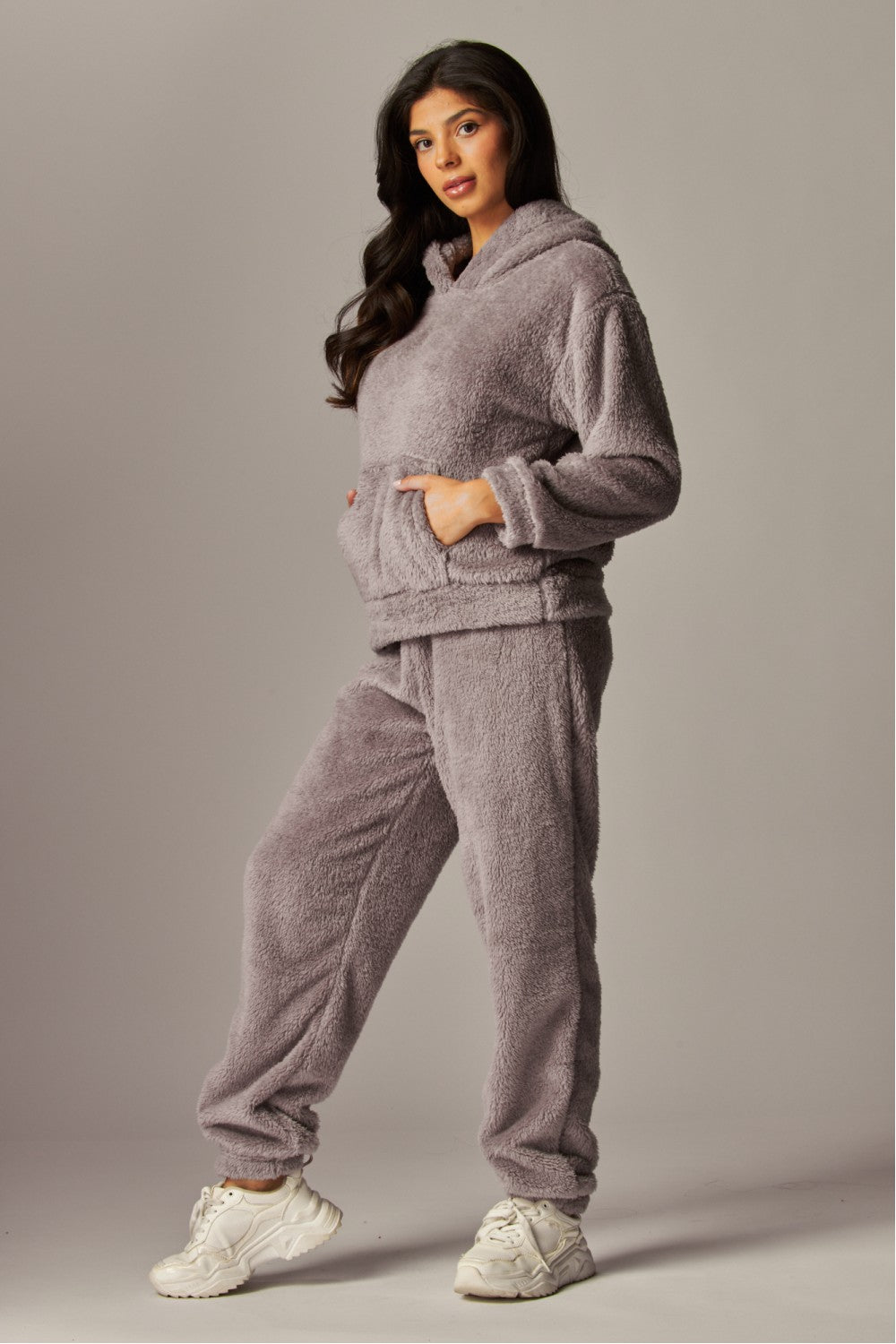 READY FOR TEDDY FLEECE HOODIE PAJAMA SET IN GREY