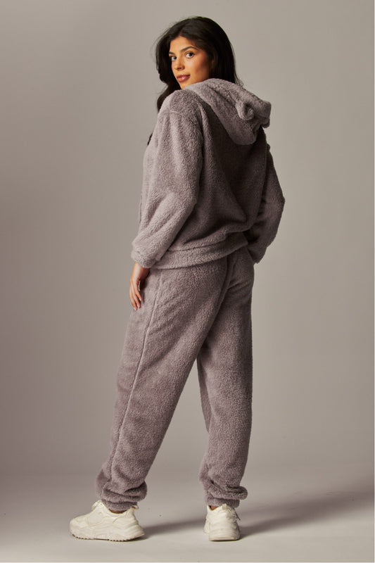 READY FOR TEDDY FLEECE HOODIE PAJAMA SET IN GREY
