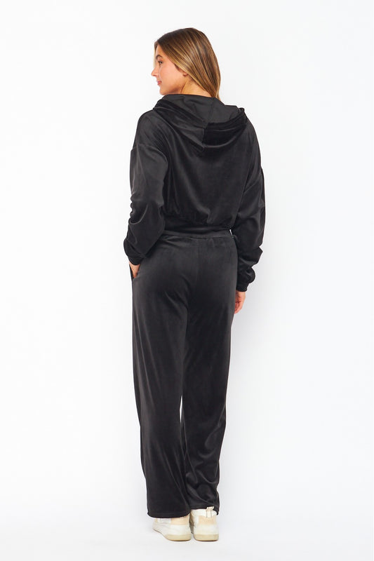 WEEKEND WARRIOR VELOUR JOGGER SET IN BLACK
