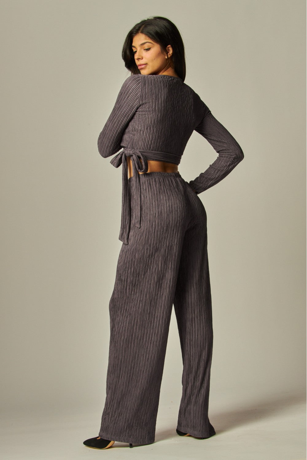 'PLISSED' TO MEET YOU LEISURE PANTS SET IN CHARCOAL
