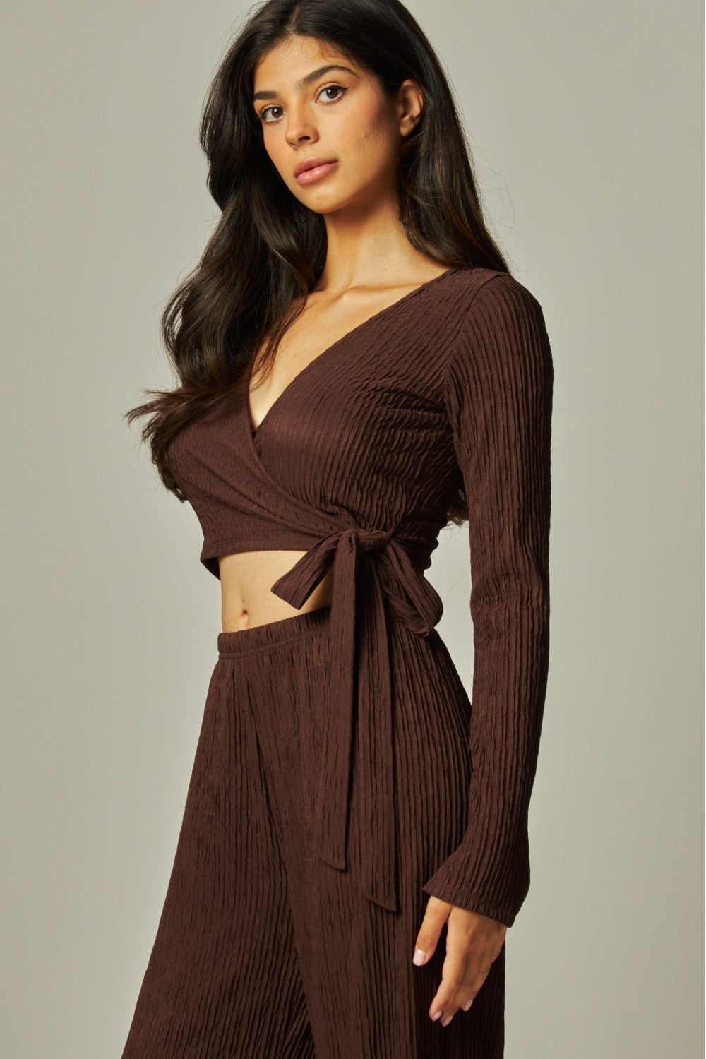 'PLISSED' TO MEET YOU LEISURE PANTS SET IN BROWN