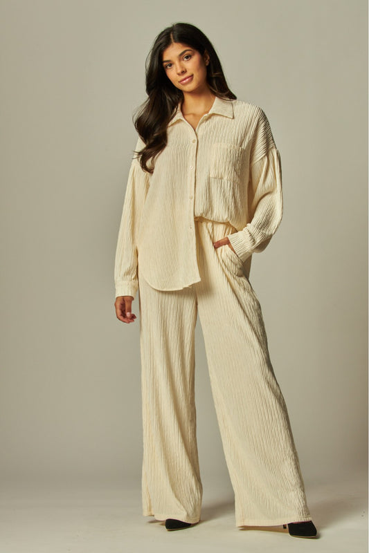 WELCOME THE WEEKEND LOUNGE PANTS SET IN CREAM