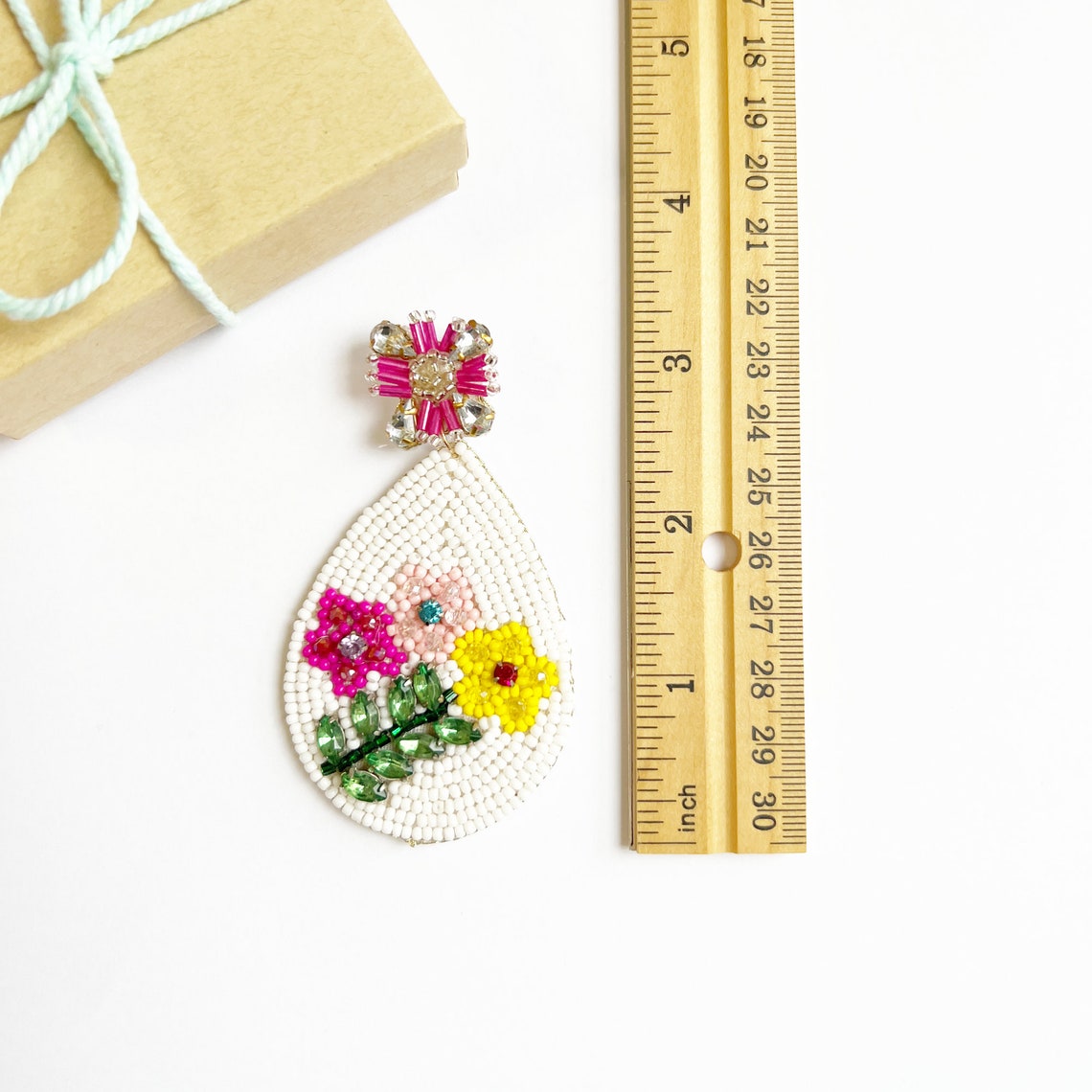 Flower Garden Crystal Seed Beaded Teardrop Earrings