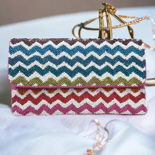 Chevron Rainbow Seed Beaded Clutch