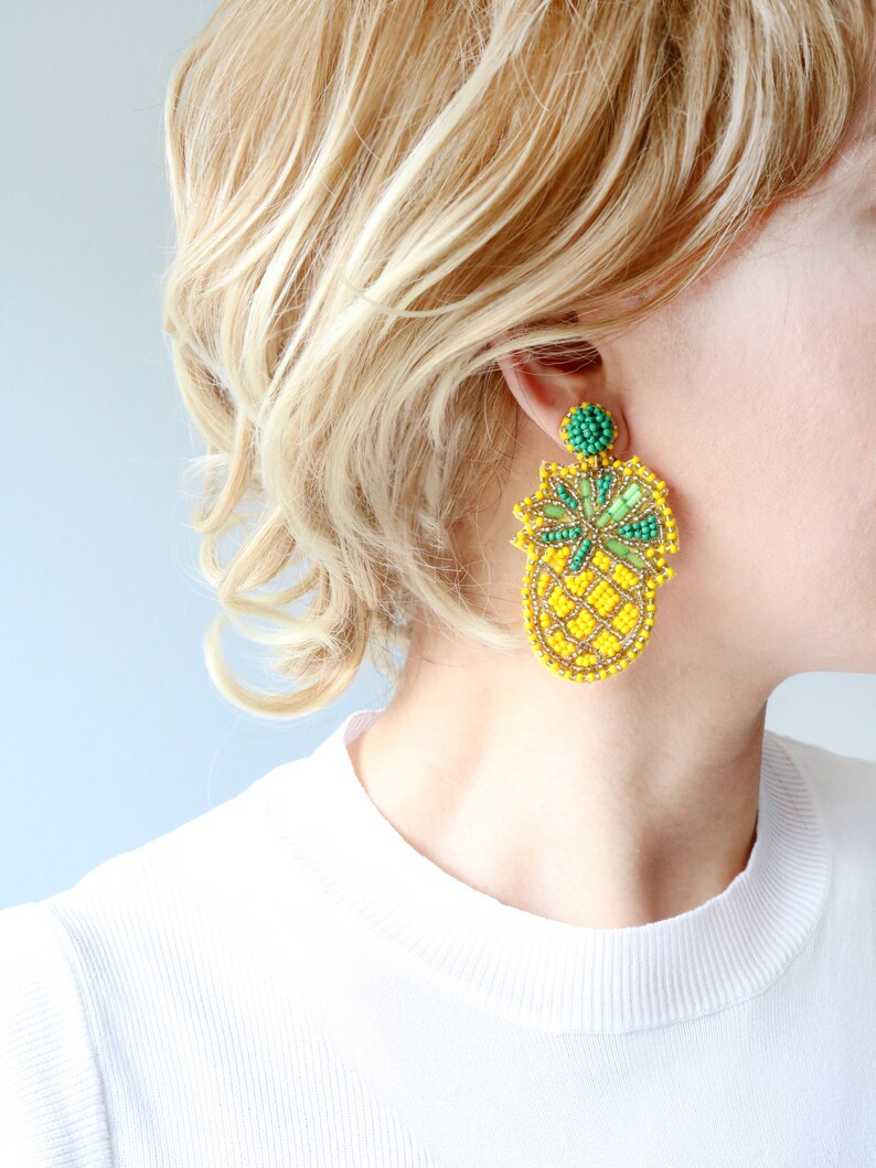 Pineapple Fruit Seed Beaded Resort Earrings